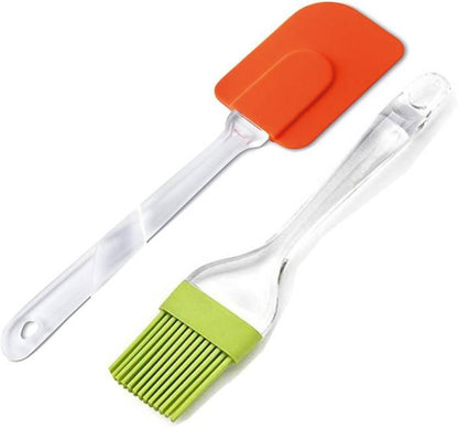 2 Pair (4PCS) - Spatula & BBQ Oil Brush - Silicone Acrylic Transparent Spatula - Silicone Acrylic Transparent Brush